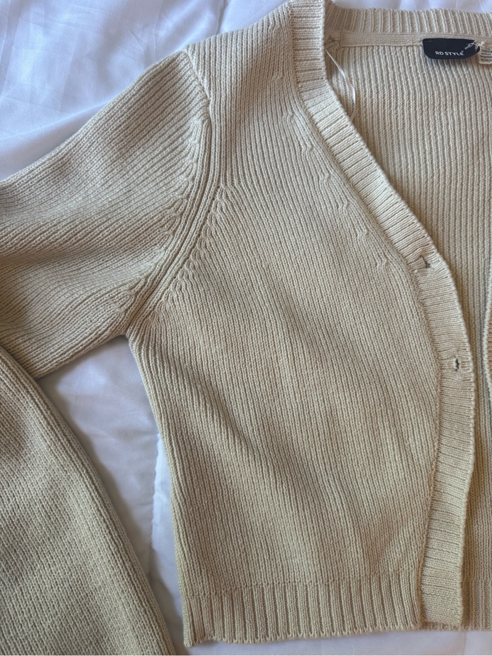 Cream Ribbed V-Neck Button Cardigan - Picture 3 of 4